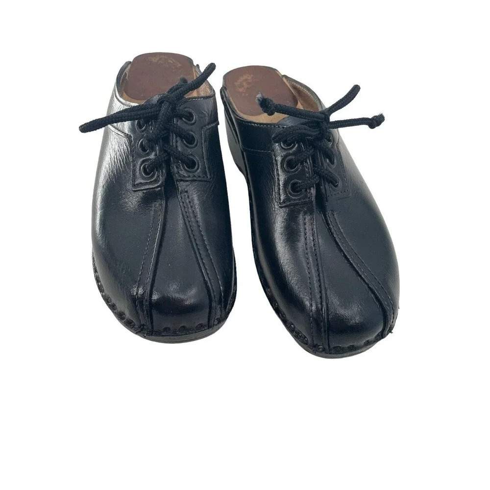 Bastad Original Sweden Black Wooden Clogs with Laces Size US 6-6.5 EU 36 Vintage